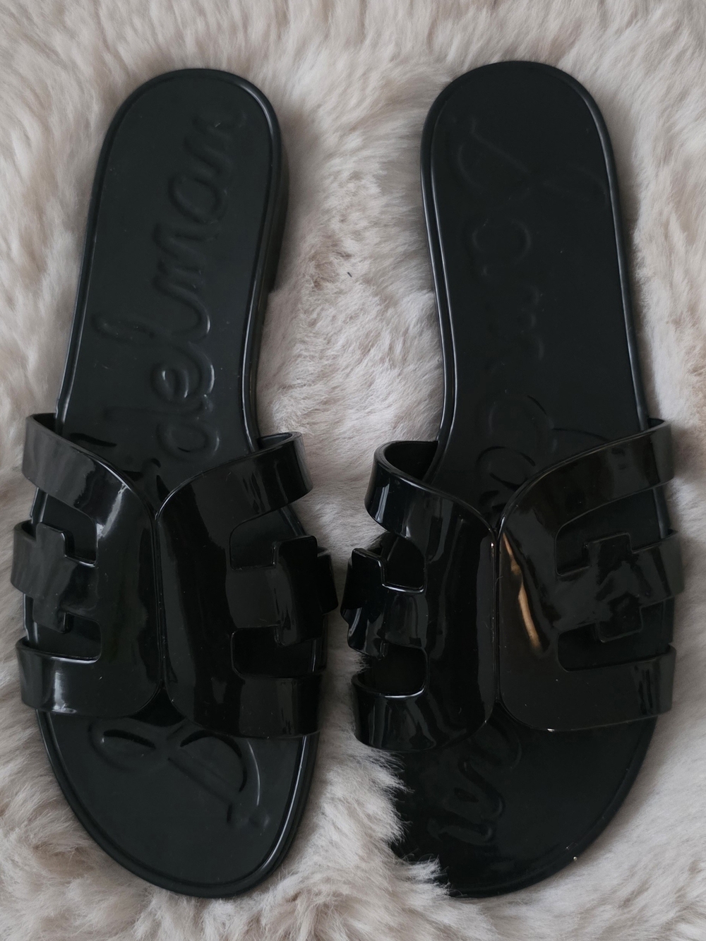 Sam Edelman Black Patent Slide Sandals
